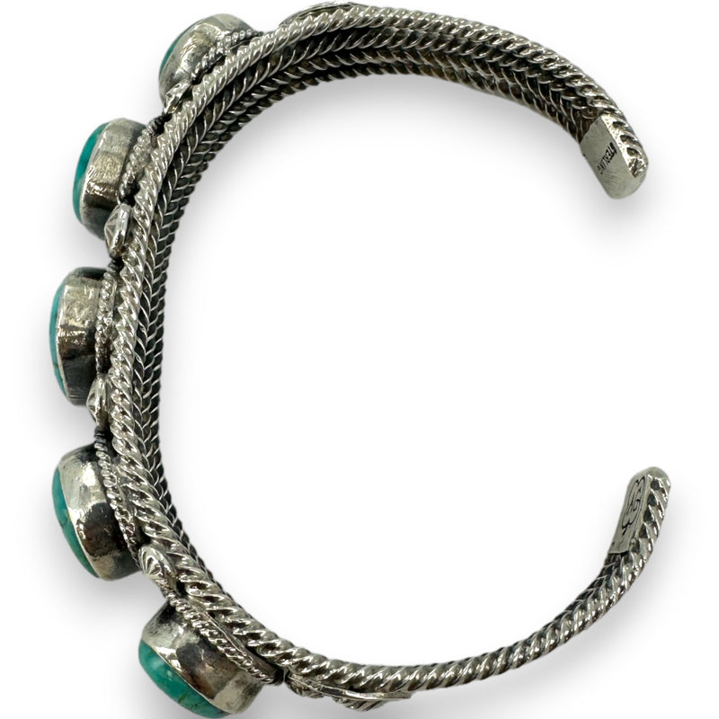Arnold Goodluck Navajo Native American 925 Sterling Silver 5-Stone Natural Turquoise Cuff Bracelet