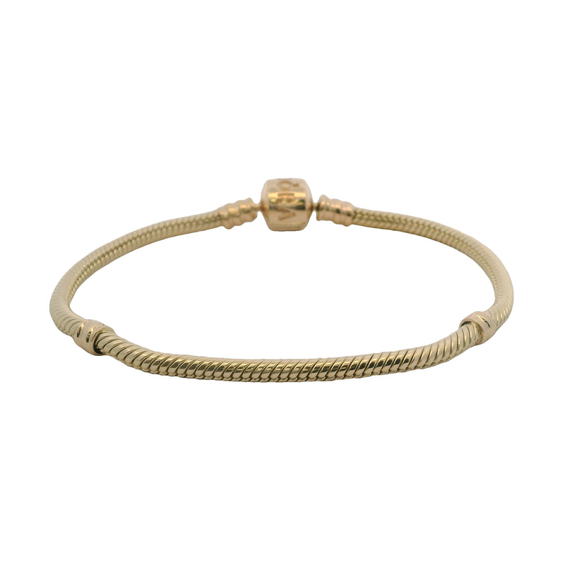 Pandora Moments 14kt Yellow Gold Snake Chain 7.25" Charm Bracelet with Cylinder Clasp