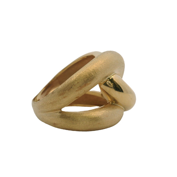 Solid 14kt Yellow Gold Half Brushed Satin Finish Half Polished Italian Knot Cocktail Ring Size 8.5
