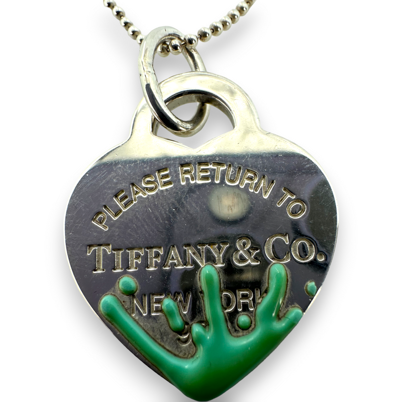 Tiffany & Co Blue Splash Heart Charm Pendant Necklace Chain 925 Sterling Silver