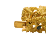 Vintage 1980s Brutalist Solid 18kt Yellow Gold Nugget 8.25" 46.6g Bracelet With Rubies and Sapphires