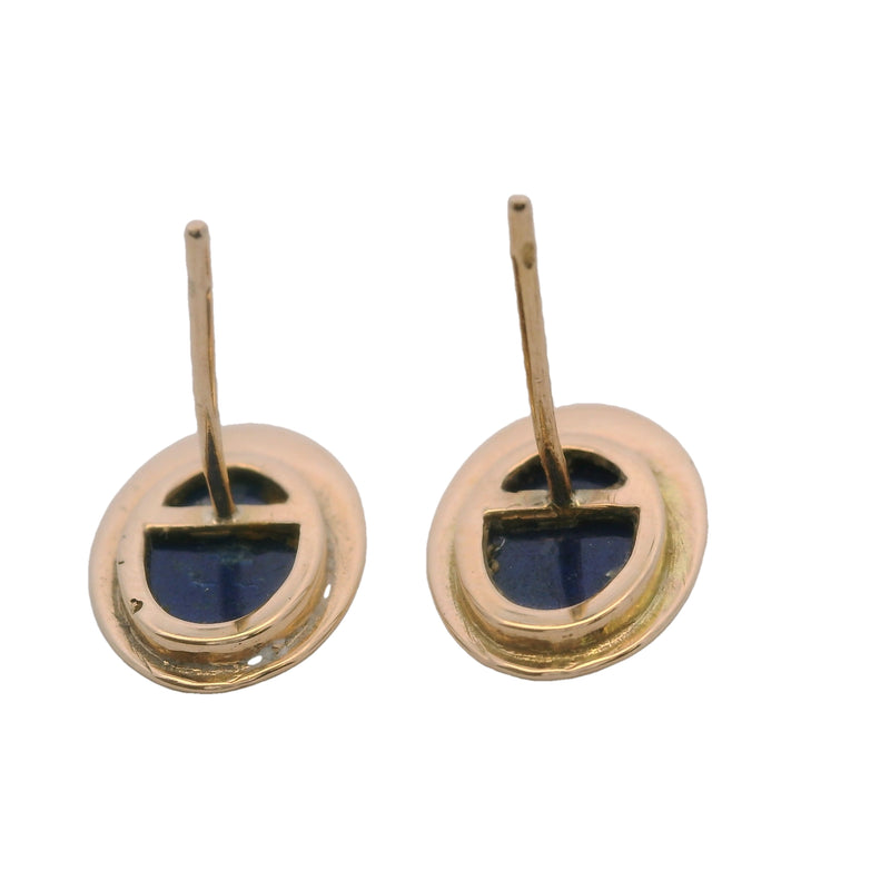 14kt Yellow Gold and Lapis Lazuli Inlay 12mm Oval Stud Earrings