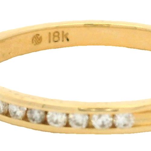 18kt Yellow Gold and Channel Set Diamond Half Eternity Wedding Stackable Band Size 6.75