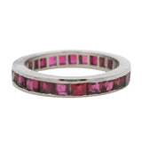 Vintage Solid 14kt White Gold and 1.75ctw Princess Cut Channel Set Lab Ruby Eternity Band Ring Size 5.5