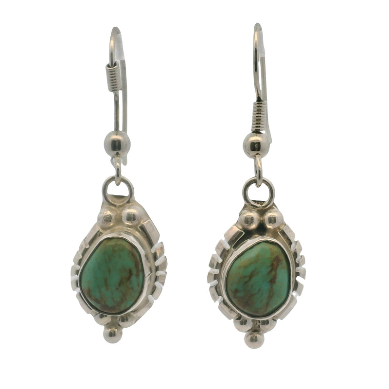 John Delvin Navajo Native American 925 Sterling Silver and Natural Green Turquoise Drop/Dangle Earrings