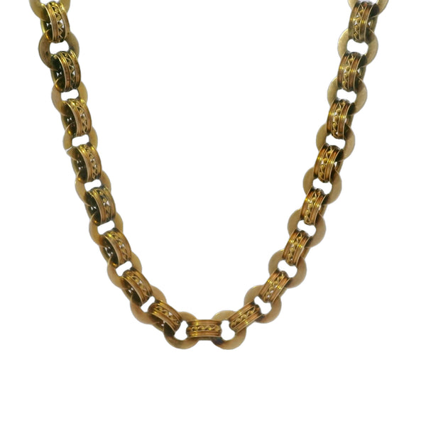 Antique Victorian Rare 1850-80s Solid 9kt Rose Gold 22" Fancy Link Book Chain Necklace with Dual Spring Ring Clasps