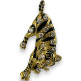 Vintage 1970-80s Solid 18kt Yellow Gold and White Diamond 28.8g Unique Tiger Brooch with Black Enamel Stripes