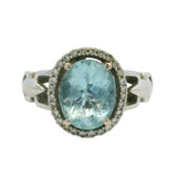 LeVian Solid 14kt White Gold 2ct Aquamarine Cocktail Ring with Diamond Halo Size 8