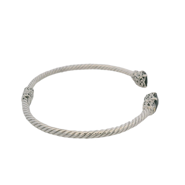 Samuel B 925 Sterling Silver and 18kt Yellow Gold Checkerboard Cut Onyx 8" Cuff Bangle Bracelet