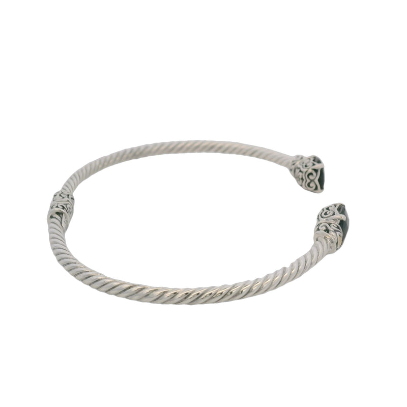 Samuel B 925 Sterling Silver and 18kt Yellow Gold Checkerboard Cut Onyx 8" Cuff Bangle Bracelet