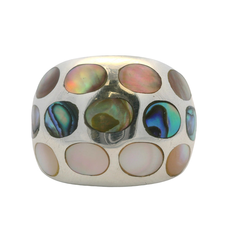 Anillo de cúpula de plata de ley 925 con incrustaciones de nácar y concha de abulón, talla 7, fabricado en Tailandia.