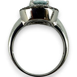LeVian 14kt Solid White Gold and Sea Blue Aquamarine Ring with Double Halo of Champagne and White Vanilla Diamonds Size 7.5