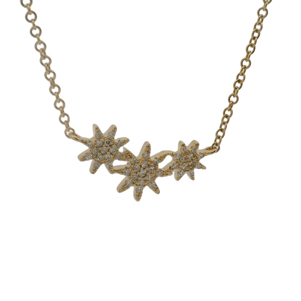 Shy Creation Fine Jewelry Solid 14kt Yellow Gold Celeste 0.09CT Triple Diamond Star Station Pendant Necklace with 4 Adjustable Lengths