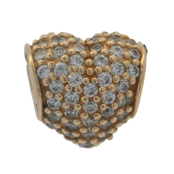 Pandora Solid 14kt Yellow Gold and CZ Pave Puffy Heart Spacer Slider Charm