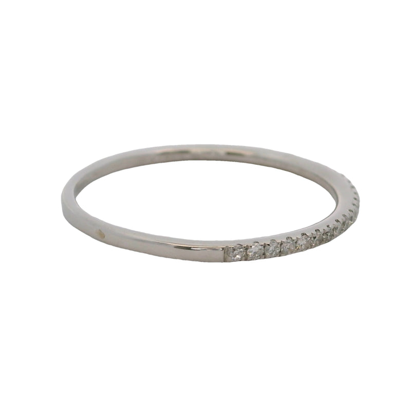 Dainty Solid 14kt White Gold and Diamond 1.2mm Wide Stackable Wedding Band Ring Size 6.75