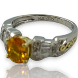 SBT Imports 14kt White & Yellow Gold Ring Oval Orange Sapphire Diamond Size 8