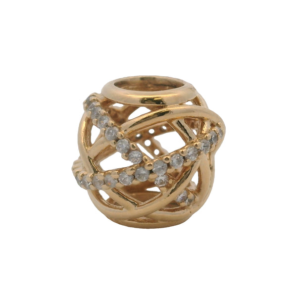 Charm deslizante de cuentas caladas con forma de galaxia de Pandora en oro amarillo macizo de 14 kt y circonitas cúbicas