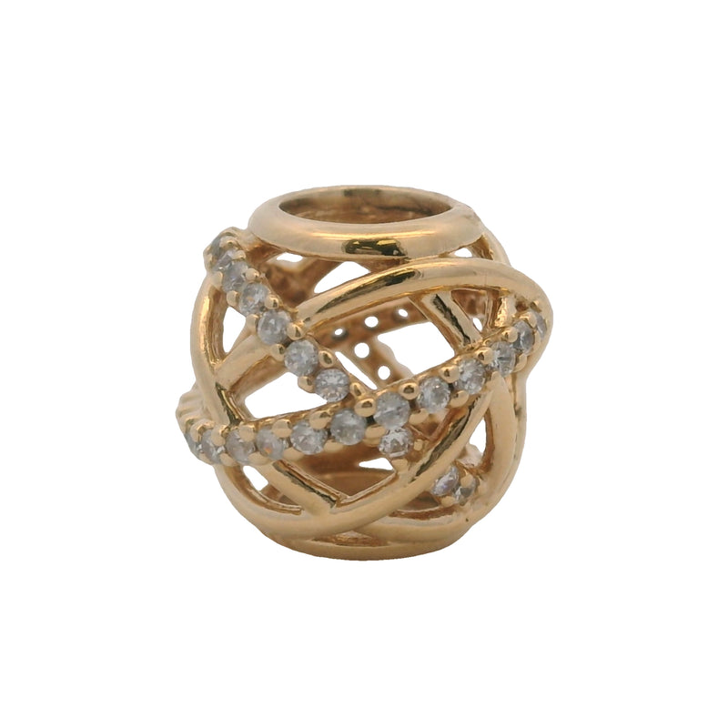 Charm deslizante de cuentas caladas con forma de galaxia de Pandora en oro amarillo macizo de 14 kt y circonitas cúbicas