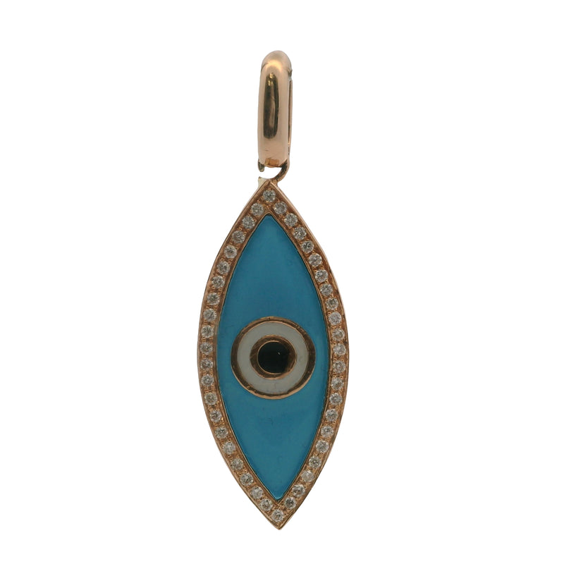 Solid 18kt Rose Gold Colored Enamel and Diamonds Large Evil Eye Necklace Pendant