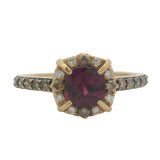 Le Vian Solid 14kt Yellow Gold Rhodolite Garnet and Brown and White Diamond Halo Cocktail Ring Size 7