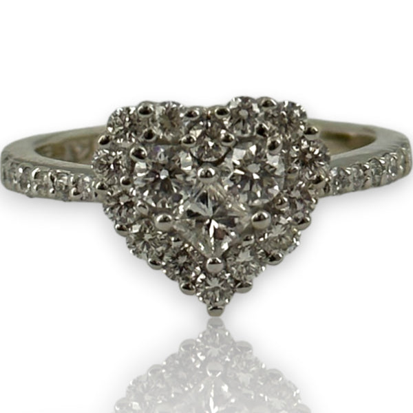 Classique By EFFY 14kt White Gold Round and Princess Cut Diamond Heart Ring Size 7