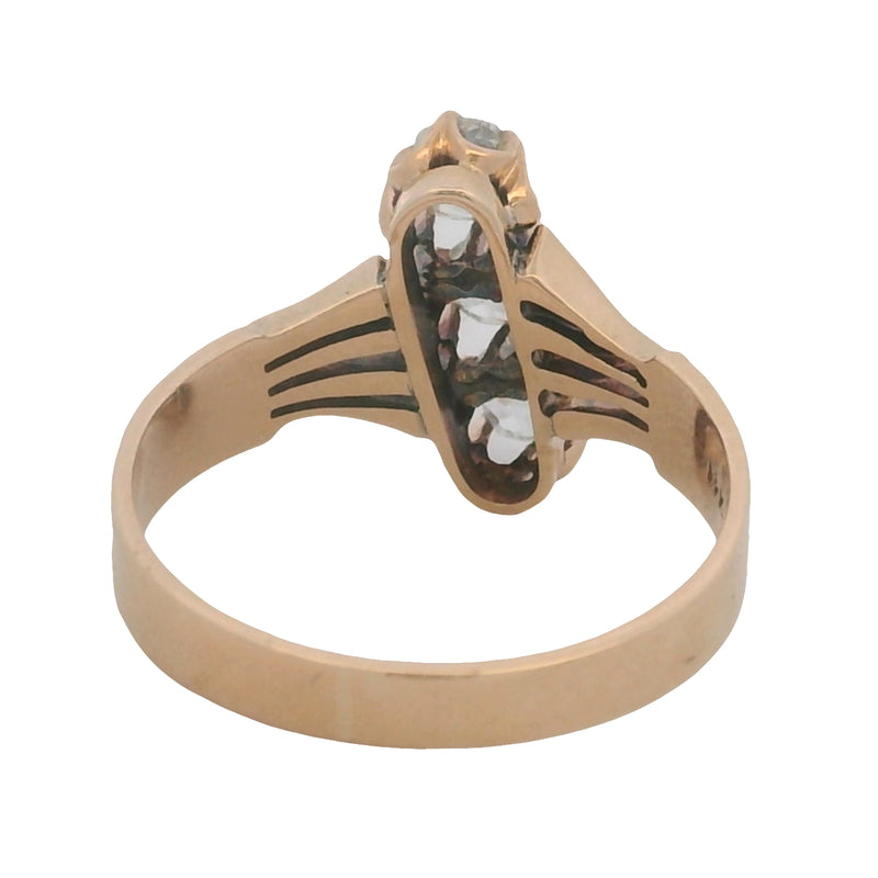 Antique Mid-Victorian Era Solid 14kt Rose Gold 3-Stone VS2 Old Mine Diamonds Ring Size 7