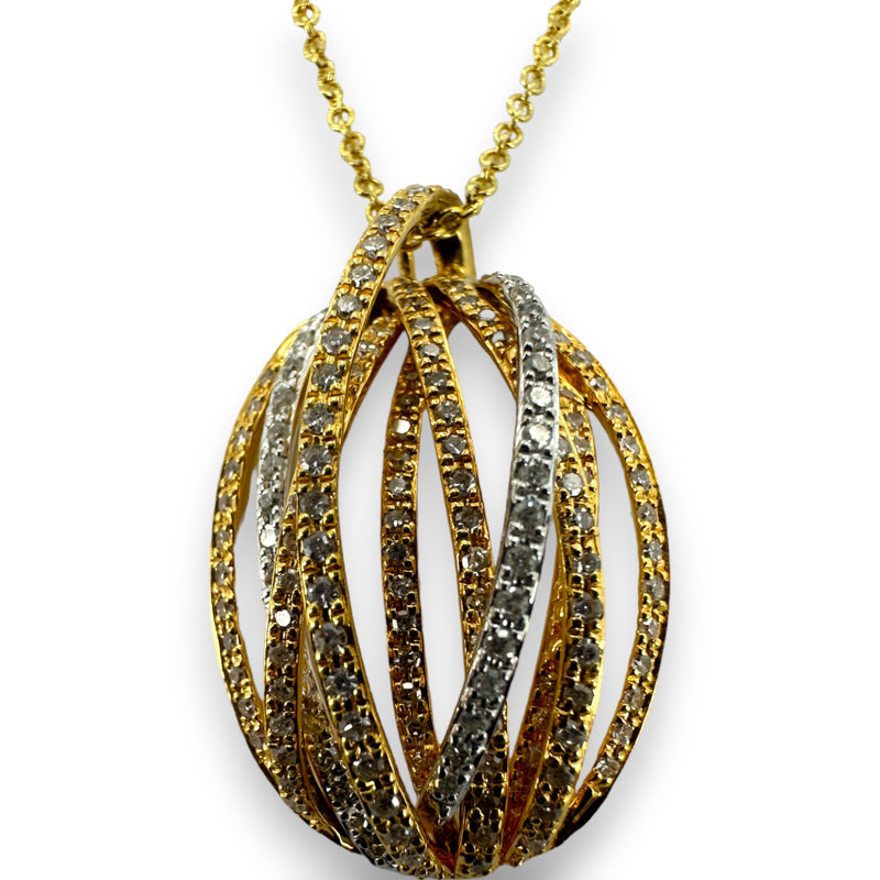 EFFY 14kt Tri-Tone Gold and Diamond Overlapping Strands Oval Pendant 18" Necklace