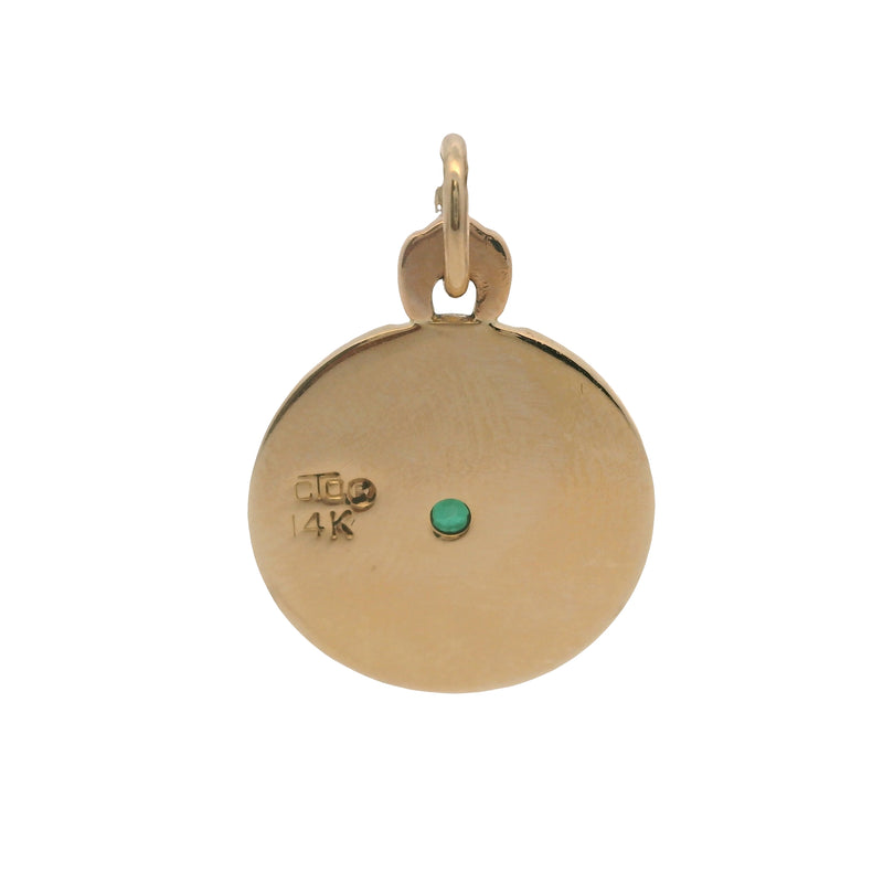 O.C. Tanner Solid14kt Yellow Gold and Lab Emerald Medallion Circle Pendant
