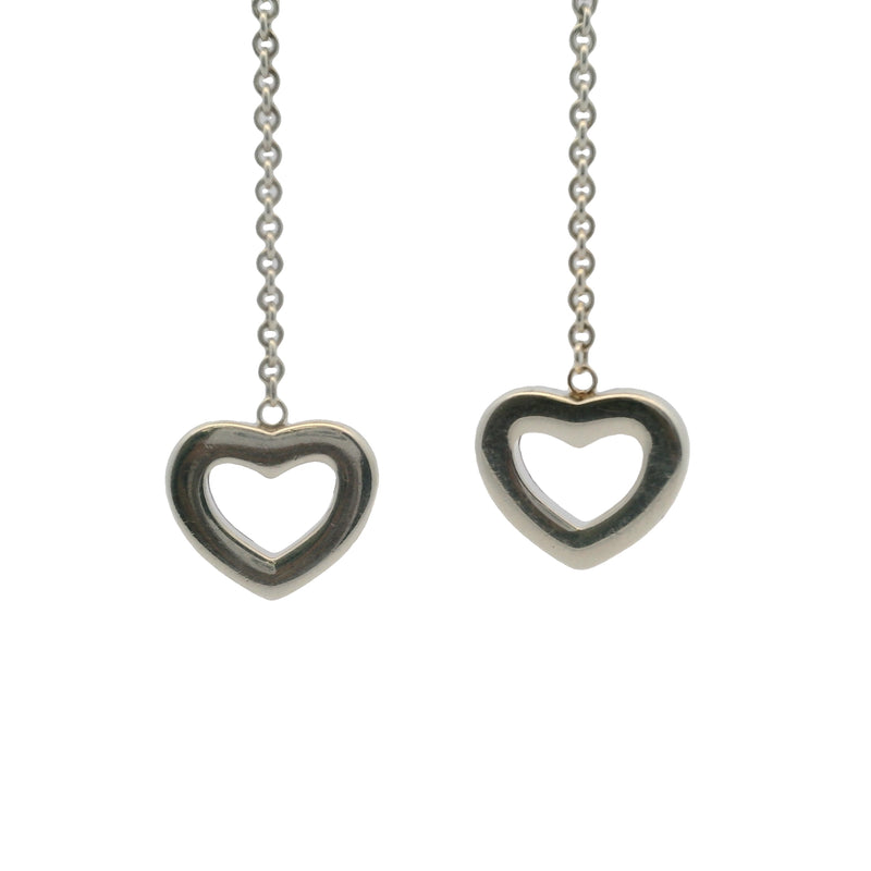 Tiffany & Co Retired 925 Sterling Silver Open Heart Drop/Dangle Chain Earrings