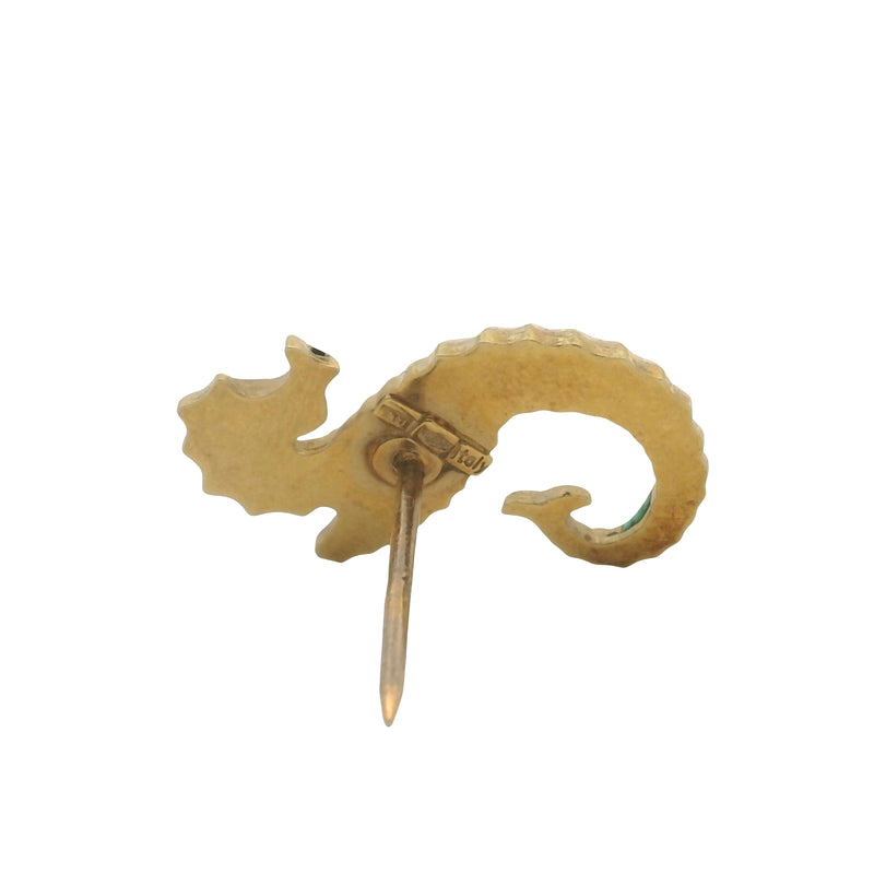 1944-1968 Italian Enamel and 14kt Yellow Gold Seahorse/Sea Dragon Tie Tack Pin