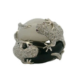 Unique Solid 18kt White Gold Statement Ring With 3.33ctw Diamond Lizards On Onyx and Quartz Rocks with Ruby Eyes