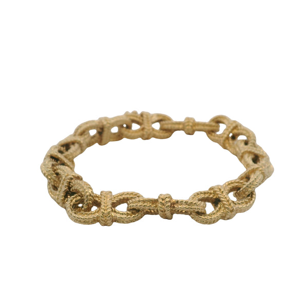 Vintage Peter Lindeman Solid 14kt Yellow Gold Braid Textured Infinity Link 7.5" Bracelet