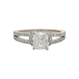 Vintage 14kt White Gold Cushion 0.86ct Diamond Solitaire Ring Pave Band Size 5.5