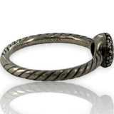 David Yurman Signed 925 Sterling Silver Cord Ring With Black Diamond Cluster Size 8