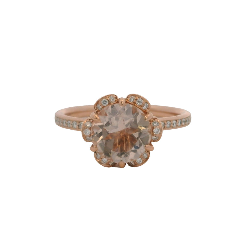 SamNSue 14kt Rose Gold Anemone Flower Morganite Engagement Ring With Diamonds Size 6.5