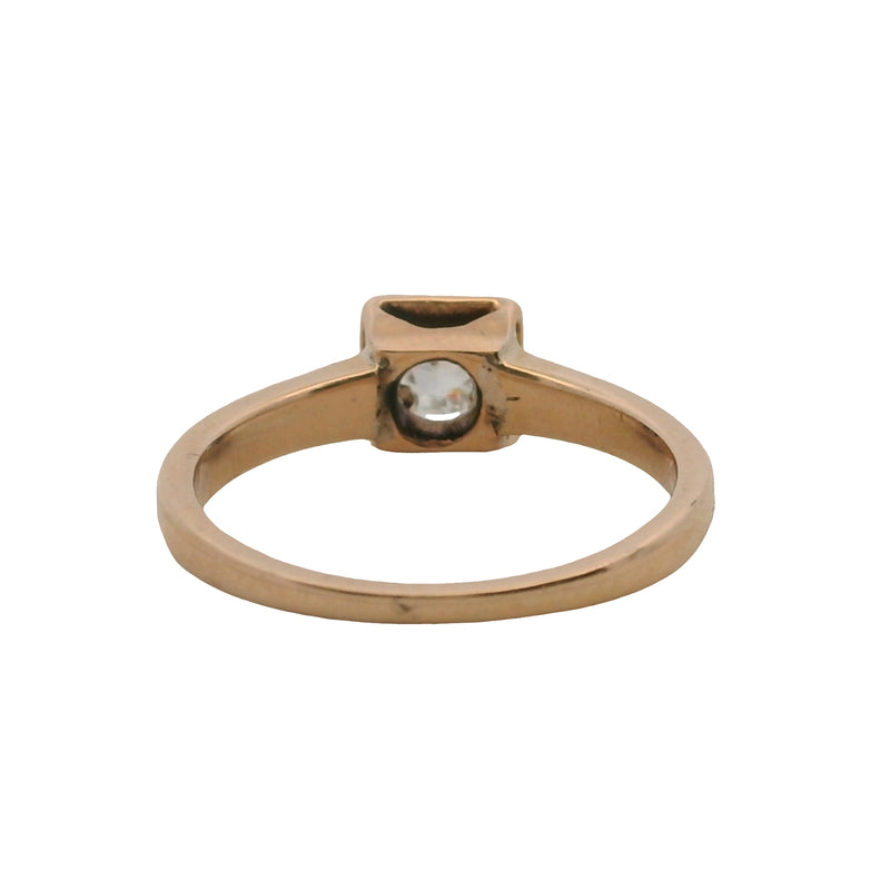 Antique 1880s 14kt Rose Gold 4-Prong Set Old Mine Diamond Square Solitaire Ring Size 6