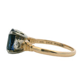 Antique c1930 Solid 14kt White & 18kt Yellow Gold Natural/Lab Sapphire Doublet and Diamond 3-Stone Ring Size 5