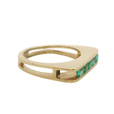 Vintage 1960-80s Solid 18kt Yellow Gold and Tension Set Emerald Row Cocktail Ring Size 7.5