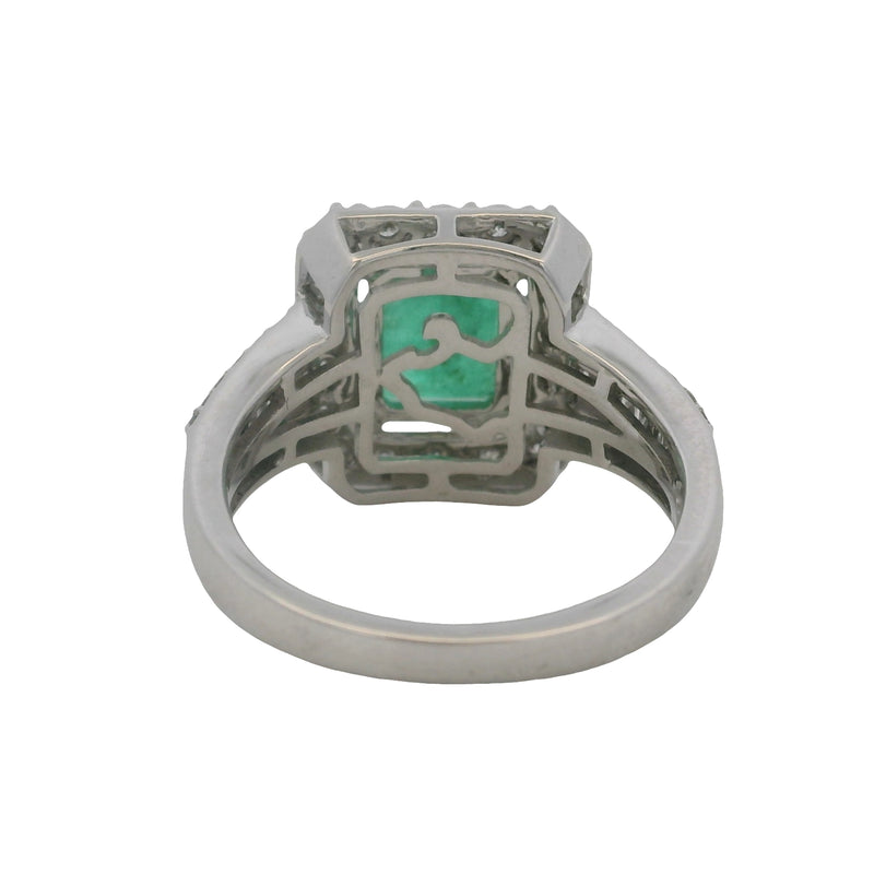 Anillo de cóctel EFFY de oro blanco macizo de 14 kt con halo de diamantes y esmeralda "Brasilica", talla 7