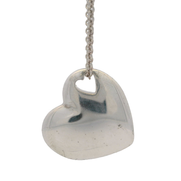 Tiffany & Co 925 Sterling Silver Stencil Puffy Heart Pendant on 16" Chain