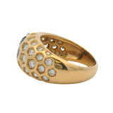 Vintage French Solid 18kt Yellow Gold Sapphire and 1.18ctw Diamond Honeycomb Cocktail Ring Size 6