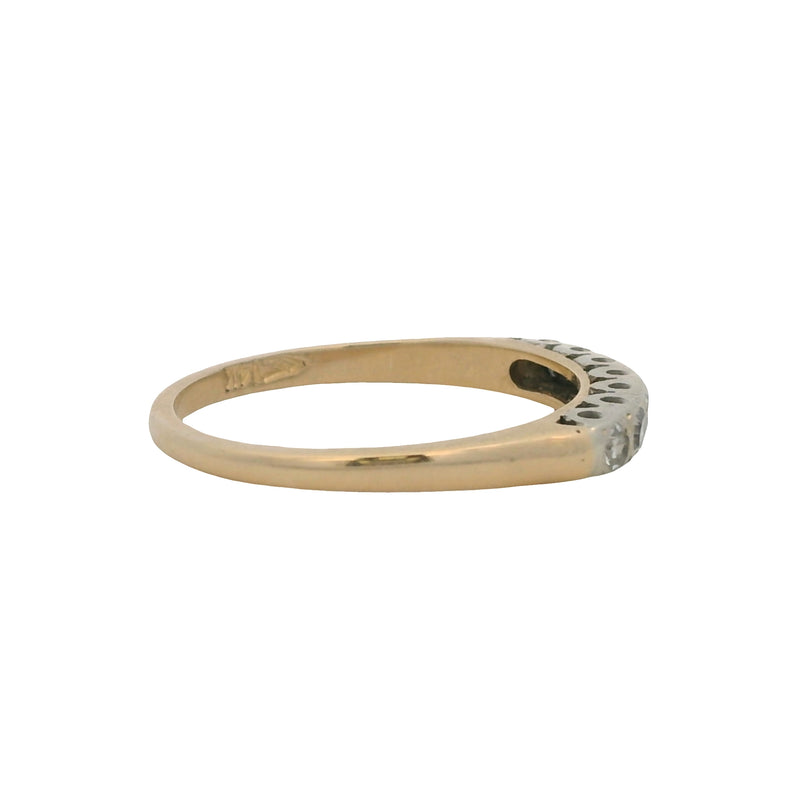 Antique 1930s 14kt Two-Tone Single-Cut 7 Diamond Line Wedding Band Ring Size 7