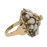 Vintage Solid 18kt Yellow Gold and Opal Thai Princess Cluster Cocktail Ring Size 4
