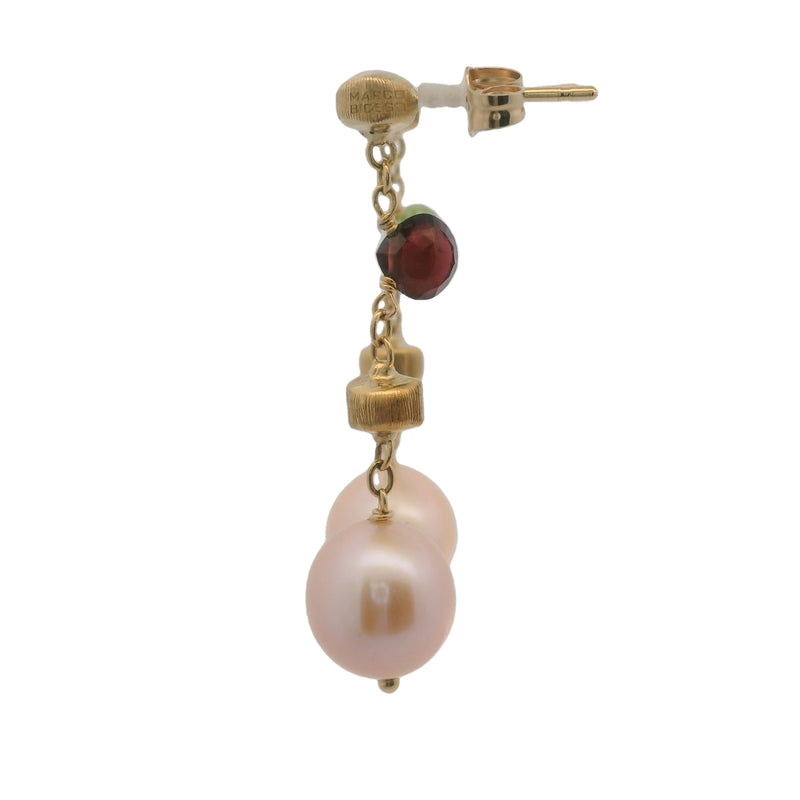 Marco Bicego Italian 18kt Yellow Gold Freshwater Pearl, Peridot, and Tourmaline Drop/Dangle Earrings