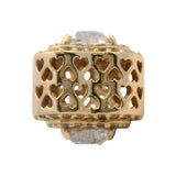 Pandora 14kt Yellow Gold and CZ Leveled Hearts Bead Double Halo Slider Charm