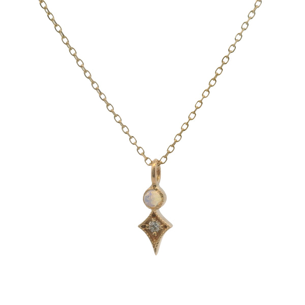 Katie Diamond Solid 14kt Yellow Gold, Opal, and Diamond Sparkle Star Pendant Necklace 16"