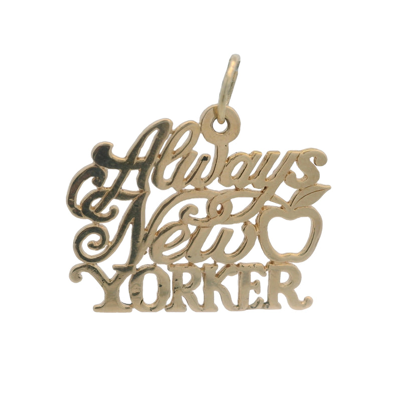Solid 14kt Yellow Gold "Always New Yorker" Pendant with Apple