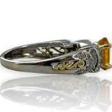 SBT Imports 14kt White & Yellow Gold Ring Oval Orange Sapphire Diamond Size 8
