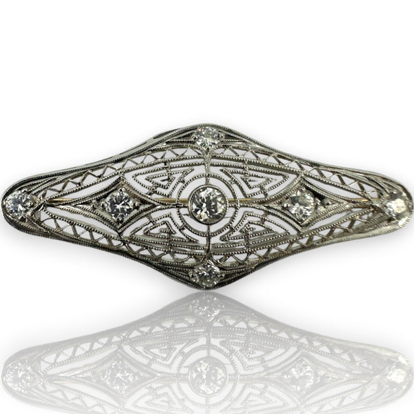 Antique 1900-1910s Edwardian Platinum and 14kt Yellow Gold Diamond Brooch Pin
