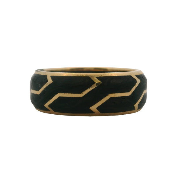 David Yurman 18kt Yellow Gold Men's Marbled Forged Carbon 8.4mm Band Ring Size 10